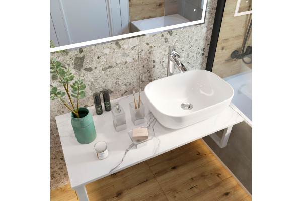 Столешница с раковиной DIWO Элиста 100 белый мрамор, с раковиной Moduo 50 Square