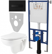 Комплект Унитаз подвесной Seramiksan Petite + Крышка AG50006 с микролифтом + Инсталляция DIWO + Кнопка 7323 черная матовая