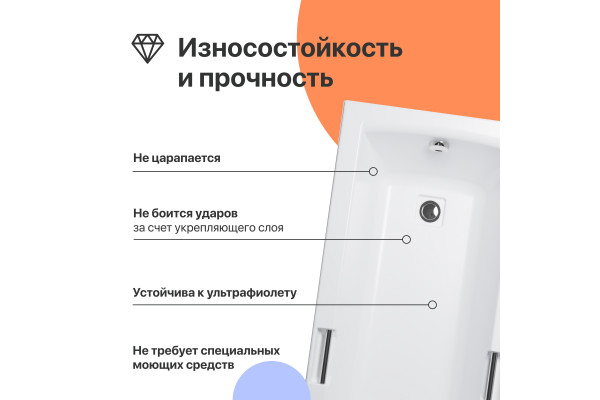 Акриловая ванна DIWO Дмитров 170x75 см, с ножками, с ручками
