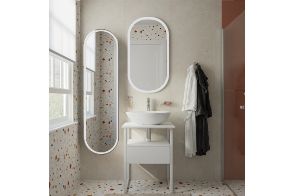 Тумба с раковиной DIWO Элиста 60 белый мрамор с раковиной Moduo 55 Leaf