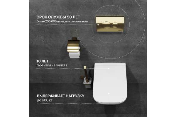 Комплект Унитаз подвесной DIWO Сочи 7508N003-0079 безободковая + Крышка Yakut 0344 с микролифтом + Инсталляция + Кнопка 7315 золотая