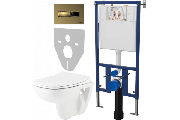 Комплект Унитаз подвесной Seramiksan Petite + Крышка AG50006 с микролифтом + Инсталляция DIWO + Кнопка 7325 золотая