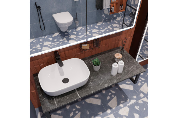 Мебель для ванной DIWO Элиста 120 чёрный мрамор, с раковиной Moduo 50 Square (комплект, гарнитур)