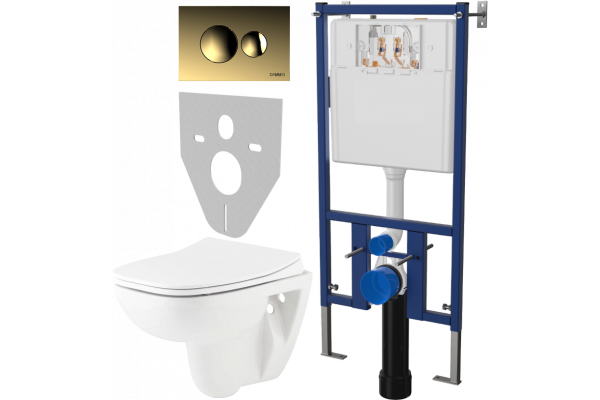 Комплект Унитаз подвесной Seramiksan Petite + Крышка AG50006 с микролифтом + Инсталляция DIWO + Кнопка 7315 золотая