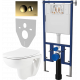 Комплект Унитаз подвесной Seramiksan Petite + Крышка AG50006 с микролифтом + Инсталляция DIWO + Кнопка 7315 золотая