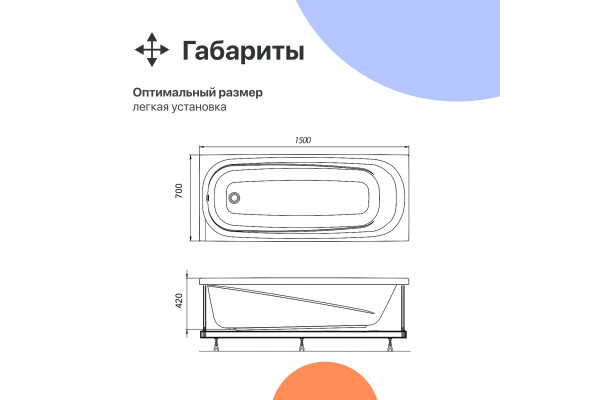 Акриловая ванна DIWO Кострома 150x70 см, с ножками