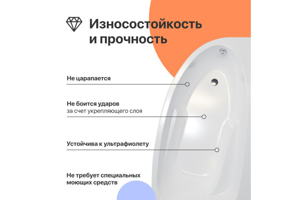Акриловая ванна DIWO Валдай L 150x95 см, угловая, с каркасом, асимметричная