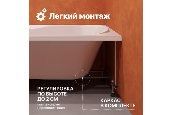 Акриловая ванна DIWO Ярославль 170x70 см, с каркасом
