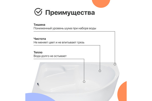 Акриловая ванна DIWO Сочи L 170x95 см, угловая, с каркасом, асимметричная