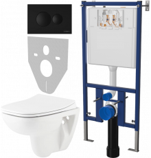 Комплект Унитаз подвесной Seramiksan Petite + Крышка AG50006 с микролифтом + Инсталляция DIWO + Кнопка 7313 черная матовая