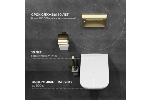Комплект Унитаз подвесной DIWO Сочи 7508N003-0079 безободковая + Крышка Yakut 0344 с микролифтом + Инсталляция + Кнопка 7325 золотая