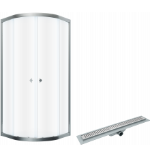 Комплект Душевой уголок DIWO Псков 90x90 профиль хром глянец + Лоток CK DRAIN AQPL10-60 Stick 60 см, с сухим затвором, из нержавеющей стали, с решеткой, прямо