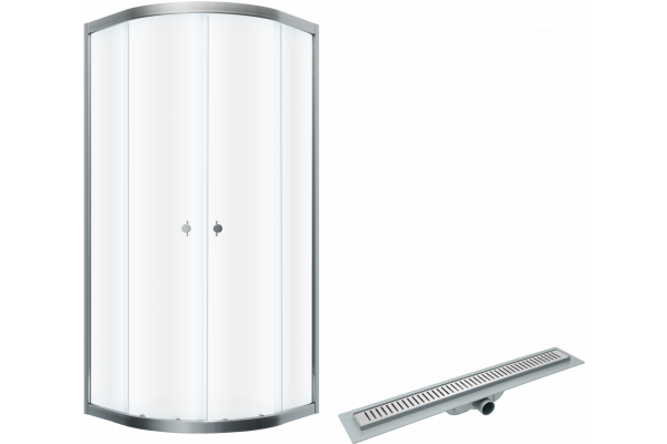 Комплект Душевой уголок DIWO Псков 90x90 профиль хром глянец + Лоток CK DRAIN AQPL10-60 Stick 60 см, с сухим затвором, из нержавеющей стали, с решеткой, прямоугольный