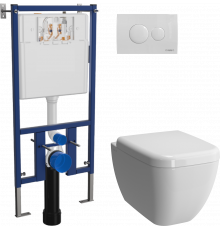 Комплект Унитаз подвесной VitrA Shift 7742B003-0075 белая глянцевая + Крышка 91-003-009 с микролифтом, петли хром + Инсталляция DIWO + Кнопка 7310 белая