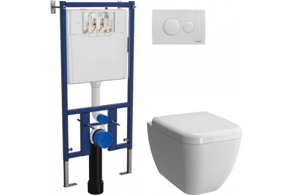 Комплект Унитаз подвесной VitrA Shift 7742B003-0075 белая глянцевая + Крышка 91-003-009 с микролифтом, петли хром + Инсталляция DIWO + Кнопка 7310 белая