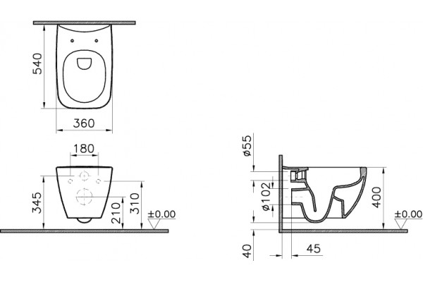 Комплект Унитаз подвесной VitrA Shift 7742B003-0075 белая глянцевая + Крышка 91-003-009 с микролифтом, петли хром + Инсталляция DIWO + Кнопка 7310 белая