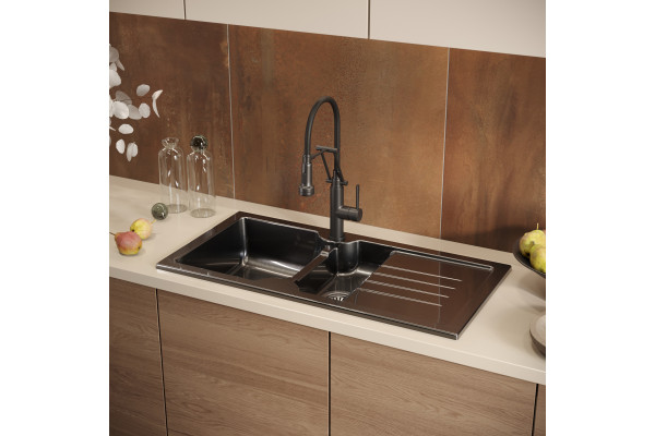 Смеситель для кухни Domaci Равенна DCB 7012 черный, с гибким изливом
