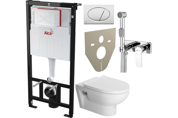 Комплект Унитаз подвесной Duravit DuraStyle 45620900A1 безободковый + Гигиенический душ Lemark plus Grace LM1519C со смесителем, С ВНУТРЕННЕЙ ЧАСТЬЮ + Шумоизоляция AlcaPlast + Кнопка ALCA M70 белая + Инсталляция A101 Sadromodul