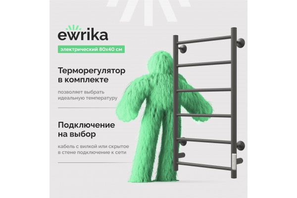 Полотенцесушитель электрический EWRIKA Сафо PN 80x40, черный матовый