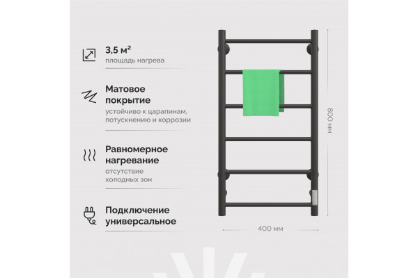 Полотенцесушитель электрический EWRIKA Сафо PN 80x40, черный матовый