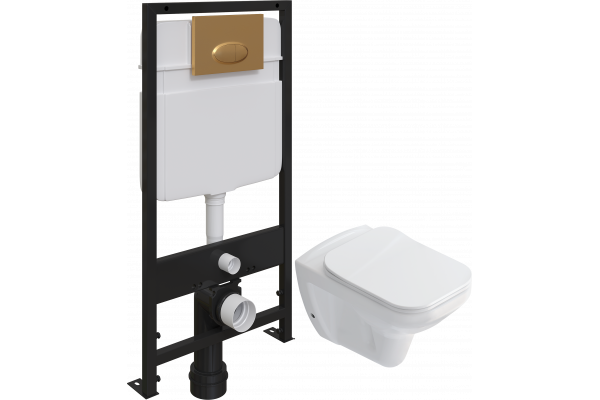 Комплект Унитаз подвесной STWORKI Дублин SETK3504-0605-001-1-6000 с микролифтом + Инсталляция EWRIKA ProLT 0026-2020 + Кнопка 0053 золото матовое