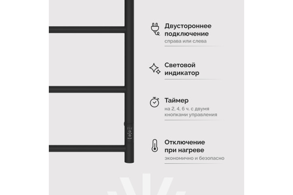 Полотенцесушитель электрический EWRIKA Сафо PN, 60х50, с полкой, черный