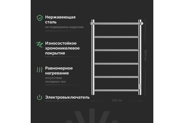 Полотенцесушитель электрический EWRIKA Сафо PN 80х50, с полкой, хром
