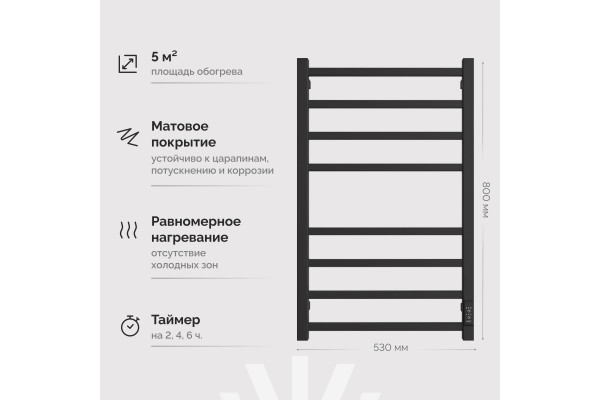 Полотенцесушитель электрический EWRIKA Пенелопа L2 80х50, черный