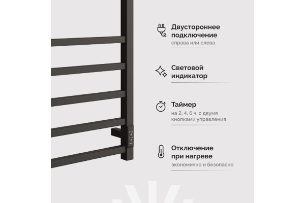 Полотенцесушитель электрический EWRIKA Пенелопа L 100х50, черный матовый