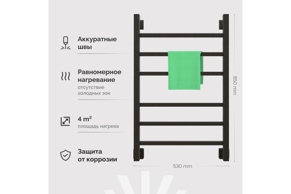 Полотенцесушитель водяной EWRIKA Деметра LP 80х50, черный матовый