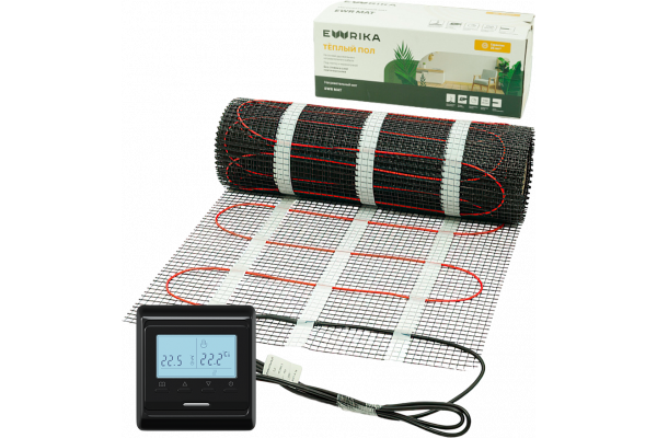Комплект теплого пола EWRIKA MAT EWR 150-1 с терморегулятором ТЕП51Ч черным, электронным