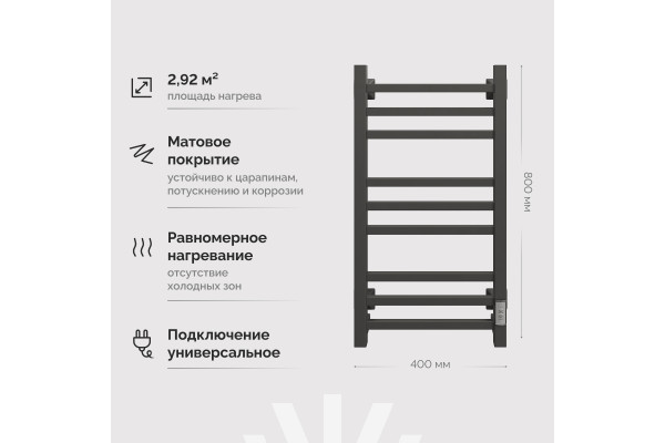 Полотенцесушитель электрический EWRIKA Пенелопа КВ 80х40, черный