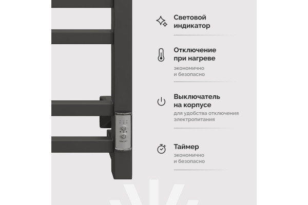 Полотенцесушитель электрический EWRIKA Пенелопа КВ 80х40, черный