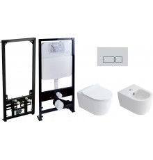 Комплект Унитаз подвесной STWORKI Ноттвиль SETK3104-2616 безободковый, с микролифтом, белый + Инсталляция EWRIKA ProLT 0026-2020 + Кнопка 0040 хром матовый + Биде 