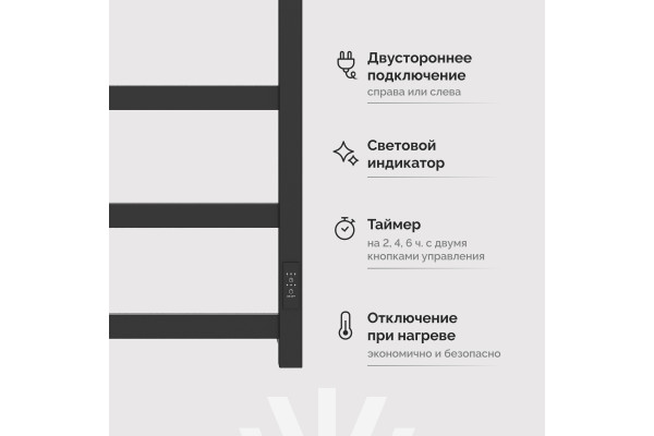 Полотенцесушитель электрический EWRIKA Пенелопа КВ7 100х50, с полкой, черный матовый