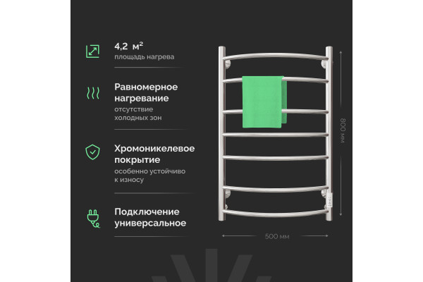 Полотенцесушитель электрический EWRIKA Сафо ПР3 80х50, хром