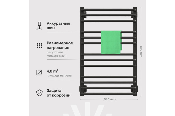 Полотенцесушитель водяной EWRIKA Кассандра Pd 80x50, черный матовый