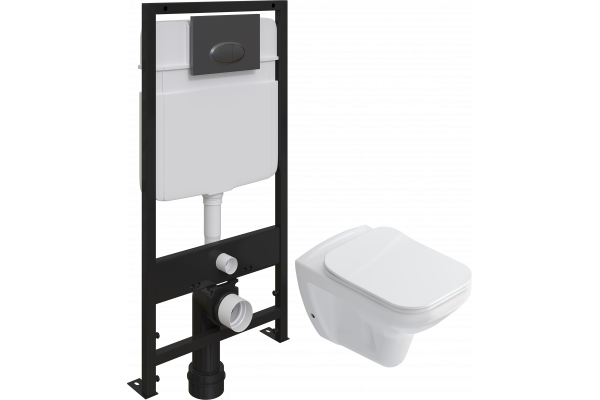 Комплект Унитаз подвесной STWORKI Дублин SETK3504-0605-001-1-6000 с микролифтом + Инсталляция EWRIKA ProLT 0026-2020 + Кнопка 0054 черная матовая