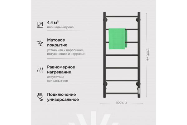 Полотенцесушитель электрический EWRIKA Сафо PN 100x40, черный матовый