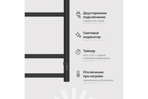 Полотенцесушитель электрический EWRIKA Пенелопа L1 80х50, черный