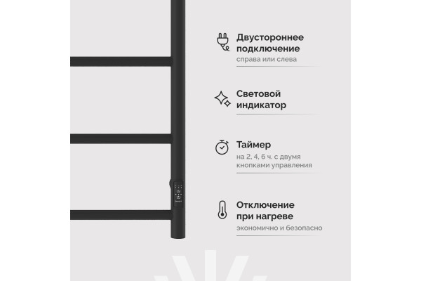Полотенцесушитель электрический EWRIKA Сафо PN 100х60, с полкой, черный матовый