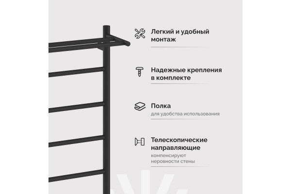 Полотенцесушитель электрический EWRIKA Сафо PN 100х60, с полкой, черный матовый