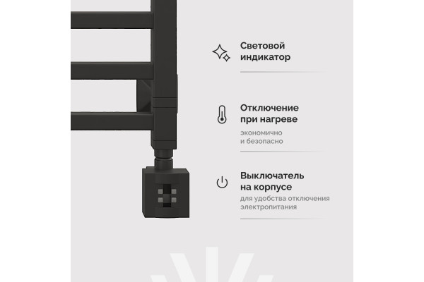 Полотенцесушитель электрический EWRIKA Кассандра PI 70x50 R, черный матовый