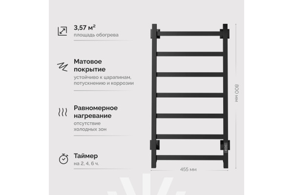 Полотенцесушитель электрический EWRIKA Пенелопа КВ7, 80х40, черный