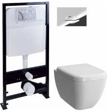 Комплект Унитаз подвесной VitrA Shift 7742B003-0075 белая глянцевая + Крышка 91-003-009 с микролифтом, петли хром + Инсталляция EWRIKA ProLT 0026-2020 + Кнопка 0051 хром