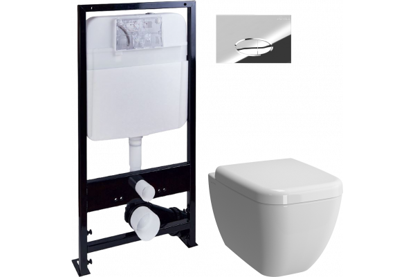 Комплект Унитаз подвесной VitrA Shift 7742B003-0075 белая глянцевая + Крышка 91-003-009 с микролифтом, петли хром + Инсталляция EWRIKA ProLT 0026-2020 + Кнопка 0051 хром