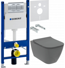 Комплект Унитаз подвесной Ideal Standard I Life B T533058 безободковый, с микролифтом, технология RimLS+, серый + Инсталляция Geberit Duofix Delta 458.149.21.1 с кнопкой см