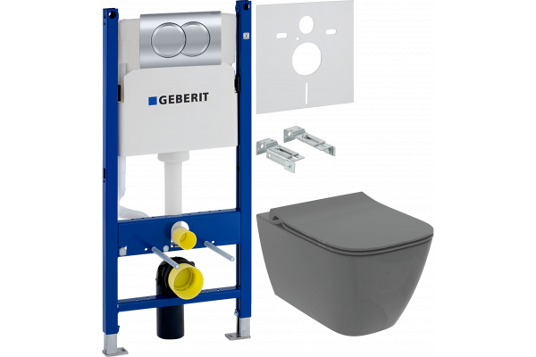 Комплект Унитаз подвесной Ideal Standard I Life B T533058 безободковый, с микролифтом, технология RimLS+, серый + Инсталляция Geberit Duofix Delta 458.149.21.1 с кнопкой смыва, хром + Шумоизоляция