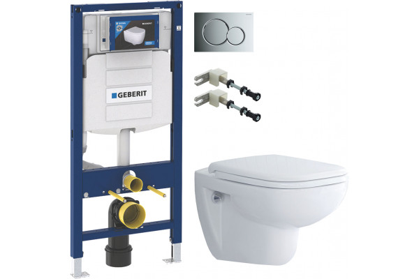Комплект Унитаз подвесной Duravit D-code 45700900A1 безободковый + Инсталляция Geberit Duofix UP 320 111.300.00.5 + Кнопка Sigma 01 115.770.21.5 хром + Крепления 111.815.00.1 к стене