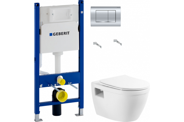 Комплект Унитаз подвесной BelBagno Loto BB070CHR/SC безободковый + Инсталляция Geberit Duofix Delta 458.163.21.1 с кнопкой смыва, хром